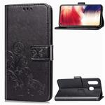 Lucky Clover Pressed Flowers Pattern Leather Case for Galaxy A8s, with Holder & Card Slots & Wallet & Hand Strap (Black)