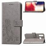 Lucky Clover Pressed Flowers Pattern Leather Case for Galaxy A8s, with Holder & Card Slots & Wallet & Hand Strap (Grey)