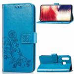 Lucky Clover Pressed Flowers Pattern Leather Case for Galaxy A8s, with Holder & Card Slots & Wallet & Hand Strap (Blue)