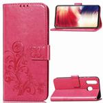 Lucky Clover Pressed Flowers Pattern Leather Case for Galaxy A8s, with Holder & Card Slots & Wallet & Hand Strap (Rose Red)