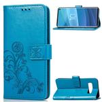 Lucky Clover Pressed Flowers Pattern Leather Case for Galaxy S10e, with Holder & Card Slots & Wallet & Hand Strap (Blue)