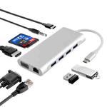 11 in 1 VGA + LAN Port + 4 x USB 3.0 + SD / TF Card + HDMI + Audio Port + USB-C / Type-C Female to USB-C / Type-C HUB Adapter (Silver)