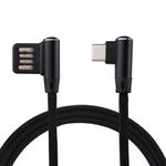 1m 2.4A Output USB to USB-C / Type-C Double Elbow Design Nylon Weave Style Data Sync Charging Cable(Black)