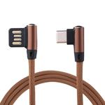 1m 2.4A Output USB to USB-C / Type-C Double Elbow Design Nylon Weave Style Data Sync Charging Cable(Coffee)