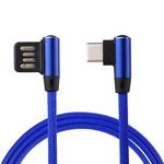 1m 2.4A Output USB to USB-C / Type-C Double Elbow Design Nylon Weave Style Data Sync Charging Cable(Dark Blue)