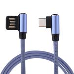 1m 2.4A Output USB to USB-C / Type-C Double Elbow Design Nylon Weave Style Data Sync Charging Cable(Blue)