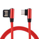 1m 2.4A Output USB to USB-C / Type-C Double Elbow Design Nylon Weave Style Data Sync Charging Cable(Red)