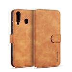 DG.MING Retro Oil Side Horizontal Flip Case for Galaxy M30, with Holder & Card Slots & Wallet (Brown)