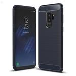 For Galaxy S9+ Brushed Carbon Fiber Texture Soft TPU Anti-skip Protective Cover Back Case(Navy Blue)