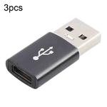 3 PCS USB-C / Type-C Female to USB 3.0 Male Aluminum Alloy Adapter, Support Charging & Transmission Data(Black)