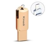 Kinzdi 16GB USB 2.0 Android Phone & Computer Dual-use Rotary Metal U Disk V8 (Rose Gold)