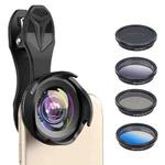 APEXEL APL-16MMS 6 in 1 Universal Phone Lens Set 16mm 0.6X Wide-angle Lens + 10X Macro Lens Kit + Filter Series (CPL+ND+Gradient Gray+Gradient Blue)