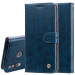 Business Style Oil Wax Texture Horizontal Flip Leather Case for Galaxy M30, with Holder & Card Slots & Wallet (Blue)