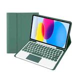 For iPad 10th Gen 10.9 2022 YA10B-A Lambskin Texture Bluetooth Touch Keyboard Leather Tablet Case with Pen Slot (Dark Green)
