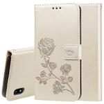 Rose Embossed Horizontal Flip PU Leather Case for Galaxy A10, with Holder & Card Slots & Wallet (Gold)