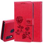 Rose Embossed Horizontal Flip PU Leather Case for Galaxy A40, with Holder & Card Slots & Wallet (Red)
