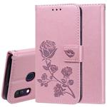 Rose Embossed Horizontal Flip PU Leather Case for Galaxy A40, with Holder & Card Slots & Wallet (Rose Gold)