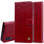 Business Style Oil Wax Texture Horizontal Flip Leather Case for Galaxy A70, with Holder & Card Slots & Wallet (Red)