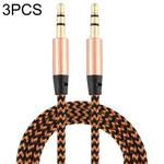 3 PCS K10 3.5mm Male to Male Nylon Braided Audio Cable, Length: 1m(Gold)