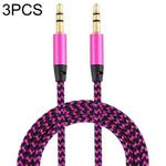 3 PCS K10 3.5mm Male to Male Nylon Braided Audio Cable, Length: 1m(Rose Red)