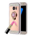 For Galaxy S7 Edge / G935 Diamond Encrusted Electroplating Mirror Protective Cover Case with Hidden Ring Holder (Rose Gold)
