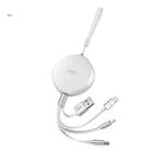 REMAX RC-185th 3 in 1 2.1A USB to 8 Pin + USB-C / Type-C + Micro USB Sury Series Telescopic Charging Data Cable(White)