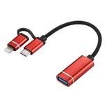 USB 3.0 Female to 8 Pin + USB-C / Type-C Male Charging + Transmission OTG Nylon Braided Adapter Cable, Cable Length: 11cm(Red)