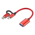 USB 3.0 Female to Micro USB + USB-C / Type-C Male Charging + Transmission OTG Nylon Braided Adapter Cable, Cable Length: 11cm(Red)