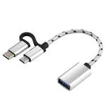 USB 3.0 Female to Micro USB + USB-C / Type-C Male Charging + Transmission OTG Nylon Braided Adapter Cable, Cable Length: 11cm(Silver)
