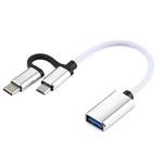 USB 3.0 Female to Micro USB + USB-C / Type-C Male Charging + Transmission OTG Nylon Braided Adapter Cable, Cable Length: 11cm(White)