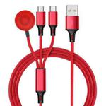 For iPhone / Apple Watch 3 In 1 8 Pin + Type-C / USB-C + Magnetic Charging Base Multi-function Charging Cable, Length: 1m(Red)