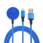 For iPhone / Apple Watch 2 In 1 8 Pin + Magnetic Charging Base Multi-function Charging Cable, Length: 1m(Blue)