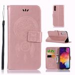 Wind Chime Owl Embossing Pattern Horizontal Flip Leather Case for Galaxy A50, with Holder & Card Slots & Wallet (Rose Gold)