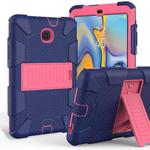 Shockproof Two-color Silicone Protection Shell for Galaxy Tab A 8.0 (2018) T387, with Holder (Navy Blue+Rose Red)