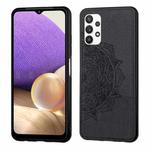 For Samsung Galaxy A32 4G Mandala Embossed Cloth Cover PC + TPU Mobile Phone Case with Magnetic Function and Hand Strap(Black)