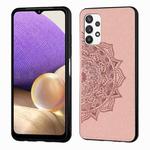 For Samsung Galaxy A32 4G Mandala Embossed Cloth Cover PC + TPU Mobile Phone Case with Magnetic Function and Hand Strap(Rose Gold)