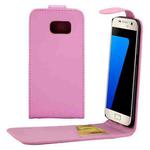 For Galaxy S7 / G930 Plain Texture Vertical Flip Leather Case Waist Bag with Magnetic Buckle & Card Slot(Pink)