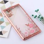 Flowers Patterns Electroplating Soft TPU Protective Cover Case for Galaxy Note 10+ (Rose Gold)