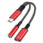 2 in 1 USB-C / Type-C Male to PD 60W USB-C / Type-C Charging + 3.5mm Audio Female Earphone Adapter (Red)