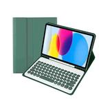 For iPad 10th Gen 10.9 2022 YA10B Lambskin Texture Bluetooth Keyboard Leather Tablet Case with Pen Slot (Dark Green)