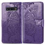 Butterfly Love Flowers Embossing Horizontal Flip Leather Case for Galaxy S10, with Holder & Card Slots & Wallet & Lanyard (Dark Purple)