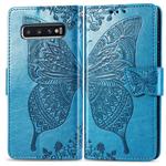 Butterfly Love Flowers Embossing Horizontal Flip Leather Case for Galaxy S10+, with Holder & Card Slots & Wallet & Lanyard (Blue)