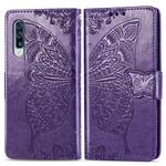 Butterfly Love Flowers Embossing Horizontal Flip Leather Case for Galaxy A50, with Holder & Card Slots & Wallet & Lanyard (Dark Purple)