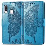 Butterfly Love Flowers Embossing Horizontal Flip Leather Case for Galaxy A40, with Holder & Card Slots & Wallet & Lanyard (Blue)