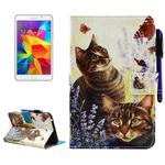 For Galaxy Tab 4 7.0 / T230 Cats and Butterflies Pattern Horizontal Flip Leather Case with Holder & Wallet & Card Slots & Sleep / Wake-up Function & Pen Slot