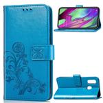 Lucky Clover Pressed Flowers Pattern Leather Case for Galaxy A40, with Holder & Card Slots & Wallet & Hand Strap (Blue)