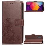 Lucky Clover Pressed Flowers Pattern Leather Case for Galaxy A50, with Holder & Card Slots & Wallet & Hand Strap (Brown)