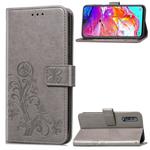 Lucky Clover Pressed Flowers Pattern Leather Case for Galaxy A70, with Holder & Card Slots & Wallet & Hand Strap (Grey)