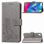 Lucky Clover Pressed Flowers Pattern Leather Case for Galaxy M10, with Holder & Card Slots & Wallet & Hand Strap (Grey)