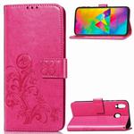 Lucky Clover Pressed Flowers Pattern Leather Case for Galaxy M20, with Holder & Card Slots & Wallet & Hand Strap (Rose Red)